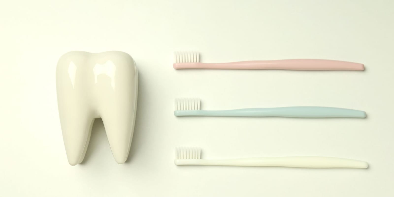 Three toothbrushes beside a model tooth