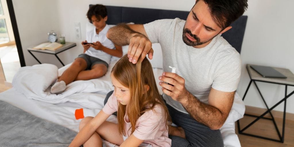 An adult attending to a child’s ear at home
