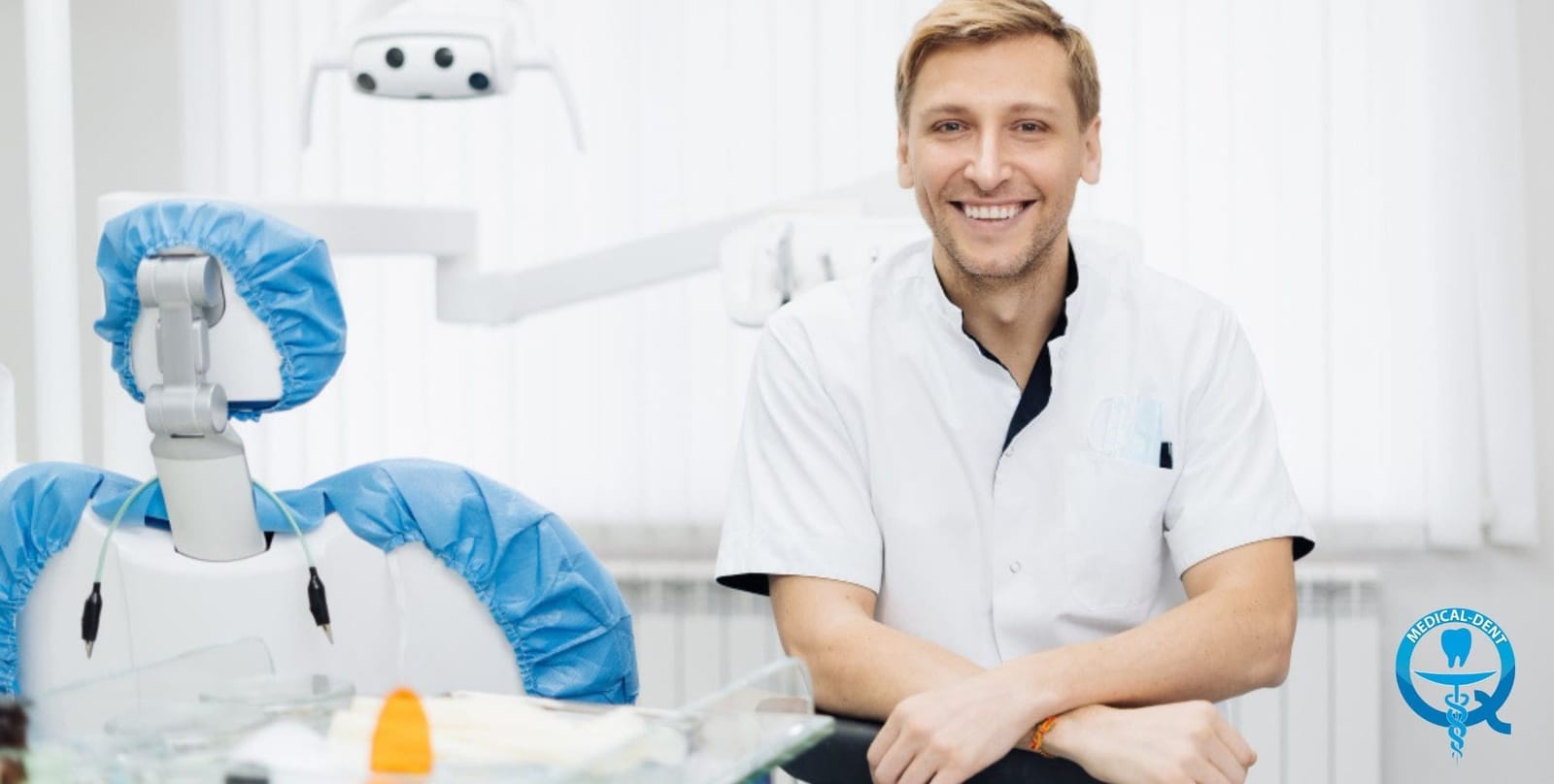 A dentist treating a patient in a dental chair